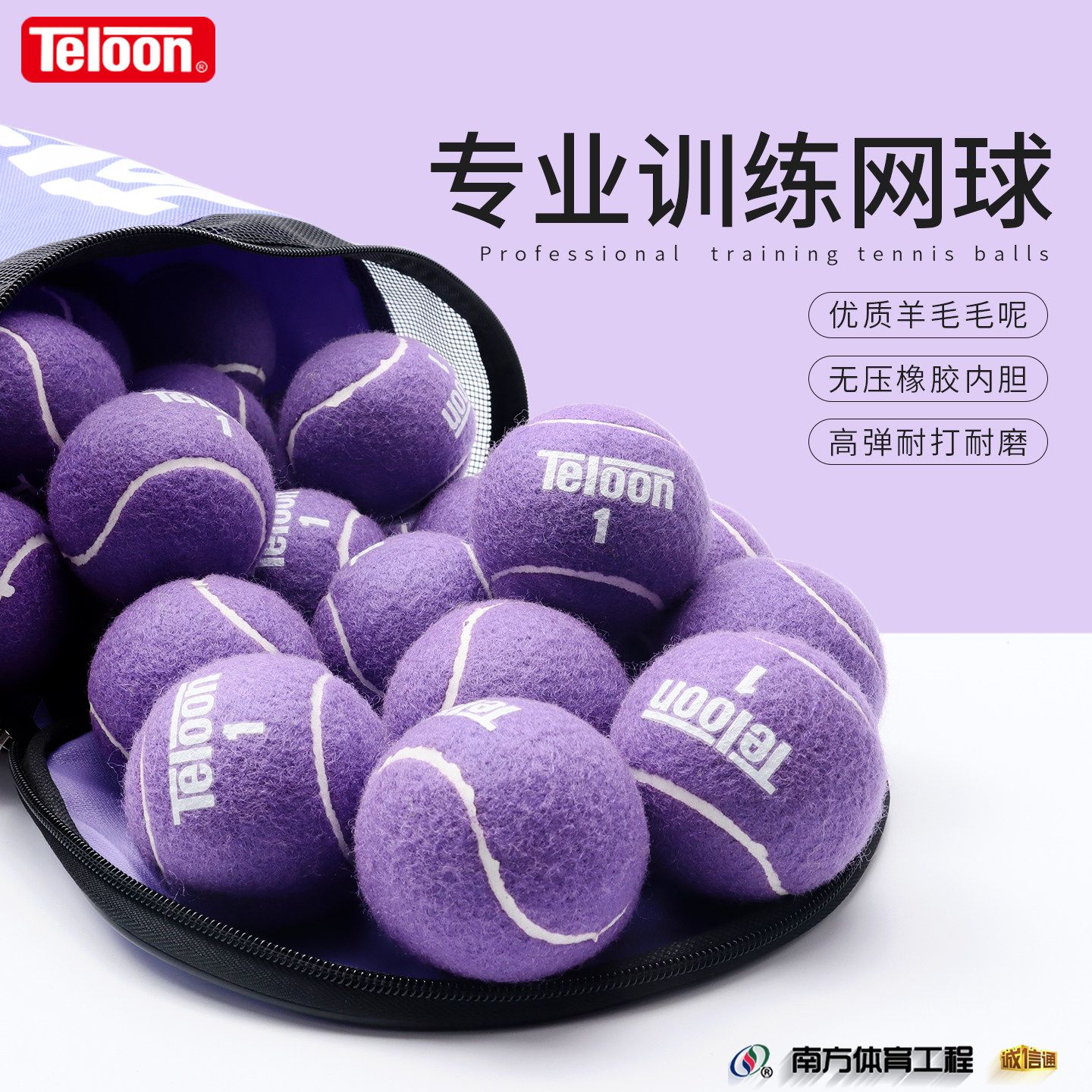 Teloon天龙紫色网球训练球男女专业耐打耐磨无压初学训练比赛网球